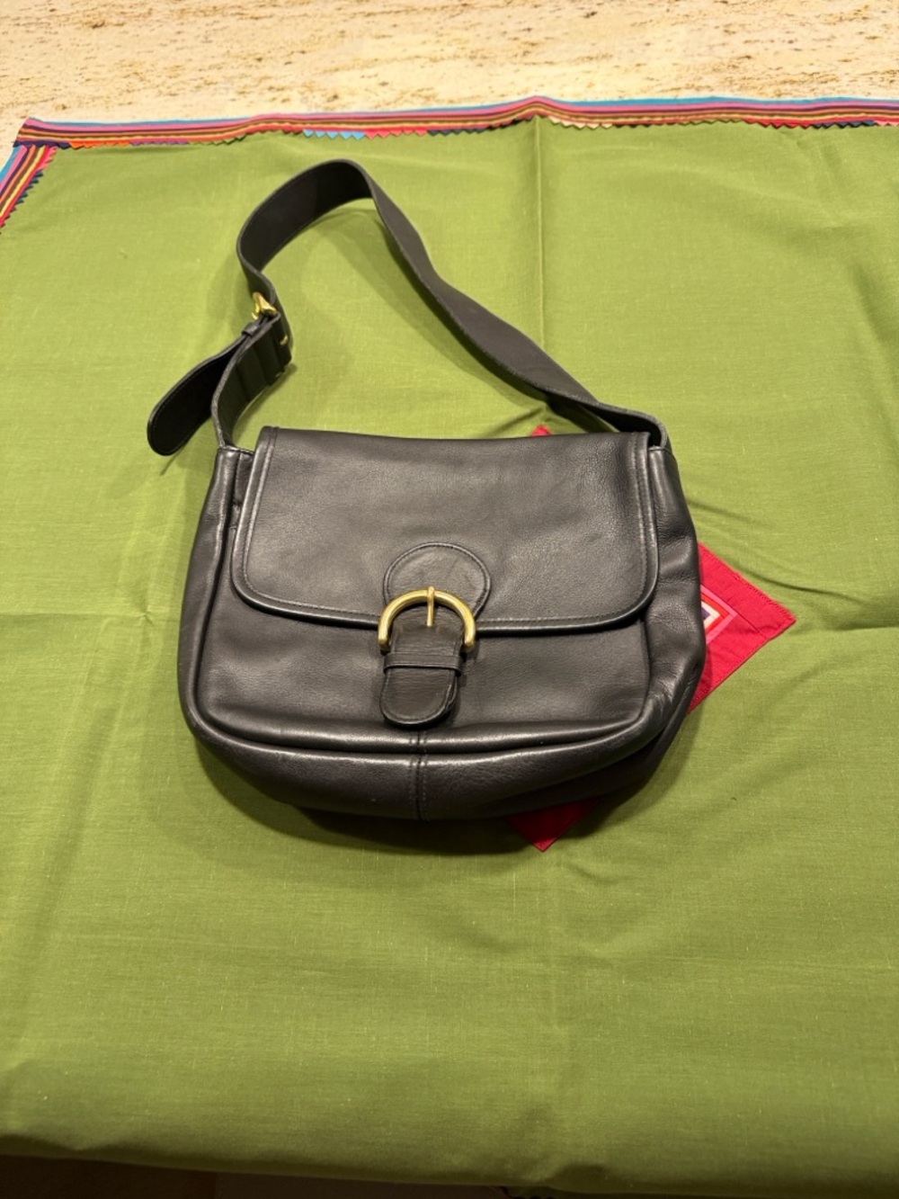 Coach Black Leather SOHO Bedford Flap Shoulder Bag with Gold Buckle #4164